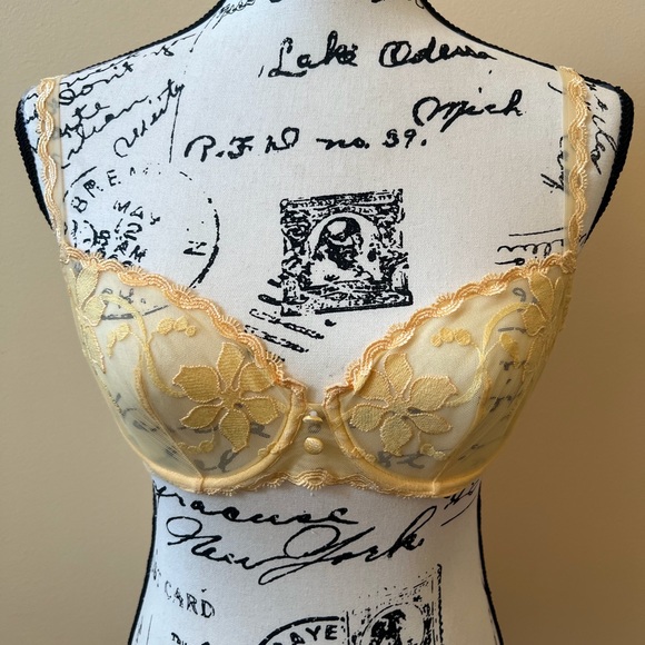 Simone Perele Yellow Lace Unerwire Bra 32D - Picture 1 of 9